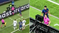 Luis Suarez Tries Sneaky Glimpse At VAR Monitor During Champions League Fixture – And Is Booked For His Troubles