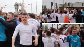 Derby Players Celebrate With Fans Outside Stadium After Avoiding Relegation On The Last Day 