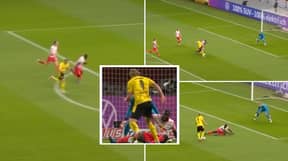 Erling Haaland Absolutely Bodies Dayot Upamecano In Unbelievable Show Of Strength For Goal 