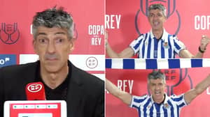 Real Sociedad Manager Imanol Alguacil Entered 'Supporter Mode' And Sang In Club Shirt During Press Conference