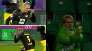 Erling Haaland Really Beefed With A Wolfsburg Fan During His Celebration, Her Reaction Has Gone Viral