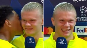 Jude Bellingham Hilariously Kisses Erling Haaland After Gatecrashing His Post-Match Interview 
