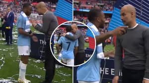 Pep Guardiola Gives Passionate Lecture To Raheem Sterling After FA Cup Final 