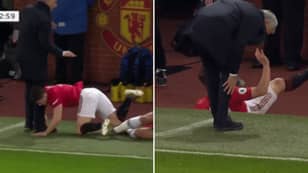 Daniel James Clatters Into Jose Mourinho, He Limps Off Into The Technical Area
