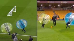 Gary Neville And Jamie Carragher Put Each Other Down In Zorb Football Contest