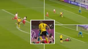 Erling Haaland Absolutely Bodies Dayot Upamecano In Unbelievable Show Of Strength For Goal 
