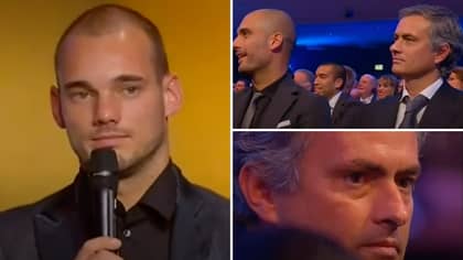 The Moment Jose Mourinho 'Holds Back Tears' During Wesley Sneijder’s Emotional Speech
