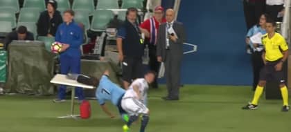 Sydney FC Player Faceplants Table In Melbourne Victory Clash