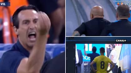 Unai Emery Fully Loses His Head And Appears To Provoke Jorge Sampaoli After Juan Foyth's Sending Off