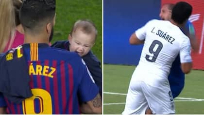 Luis Suarez's Toddler Bit His Dad's Shoulder During Barcelona's Title Celebrations