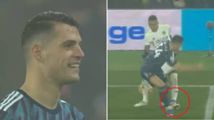 Granit Xhaka Gets Away With Shocking Challenge On Raphinha, Caught Laughing With The Referee