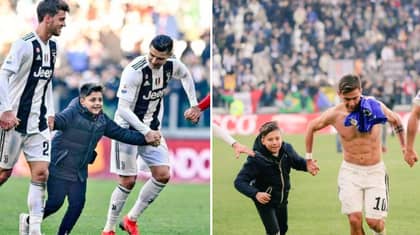 Two Young Juventus Fans Invade Pitch And Salute Juventus Fans With Players