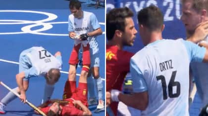 Shocking Scenes As Argentina Hockey Player Jabs Opponent In The Head With Stick While Down On The Ground