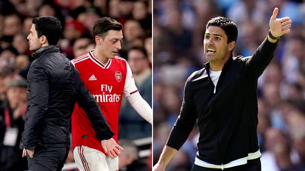 Mesut Ozil Ruthlessly Mocks Mikel Arteta As He Reacts To Arsenal's Defeat To Man City 
