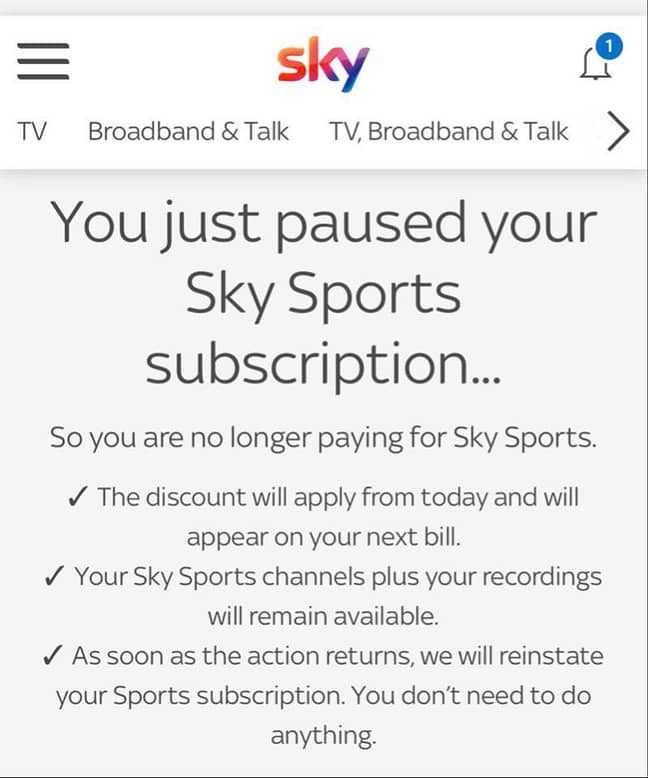 And here's what you see when you pause your subscription. Credit: Sky