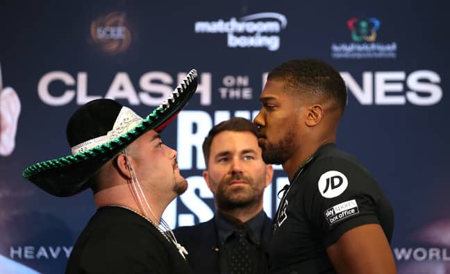 Ruiz and AJ stare down at their press conference this week. Image: PA Images