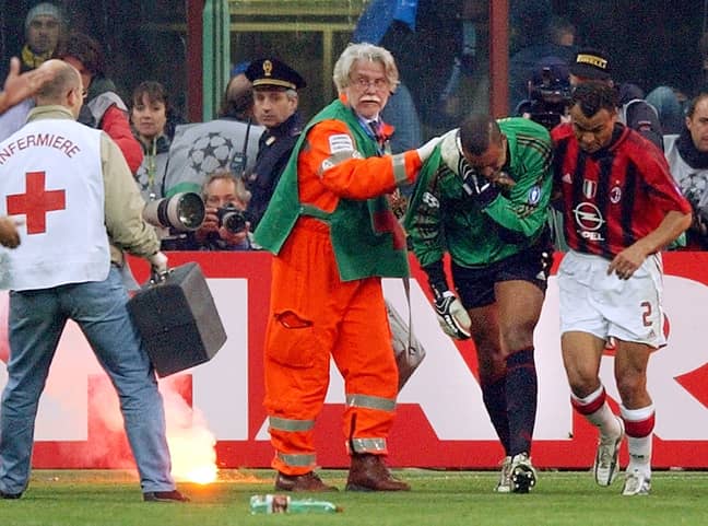 Dida after being hit by a firework. Image: PA Images