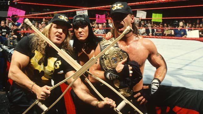 Chyna with stablemates HHH and HBK. Image: WWE