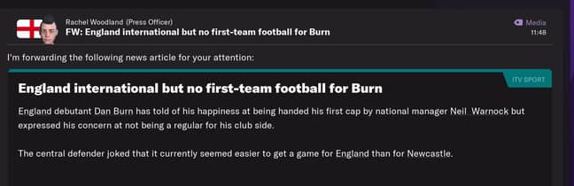 Newcastle defender Dan Burn is 'surprised and nervous' to be part of the England set-up. Image credit: Football Manager 2022