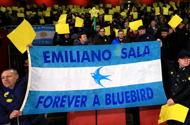 Cardiff fans at Nantes play tribute to Sala. Image: PA Images