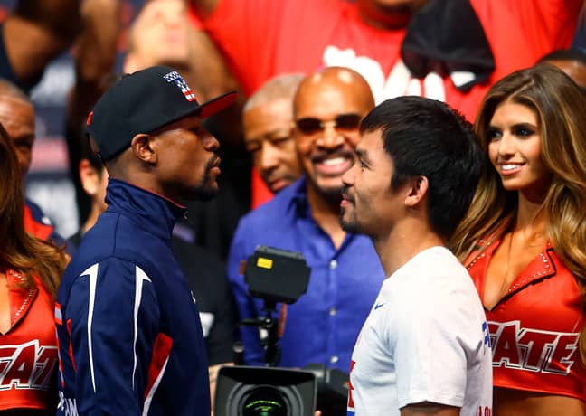 Pacquiao and Mayweather face off in 2015. Credit: PA
