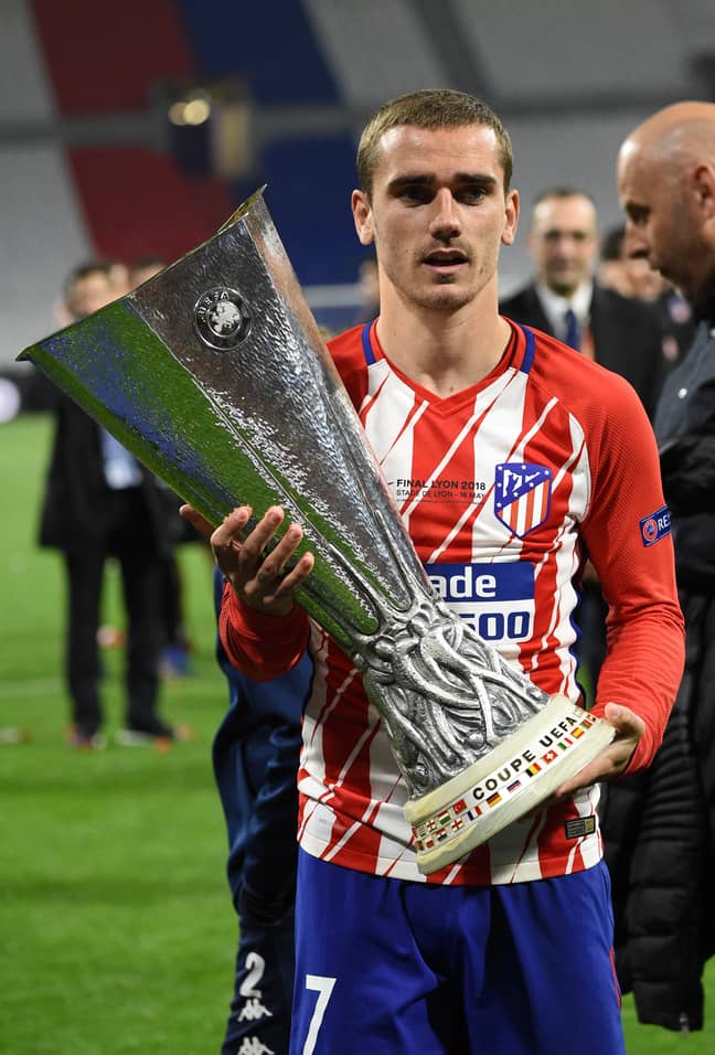 Griezmann celebrating Atletico's Europa League victory last year (Image Credit: PA)