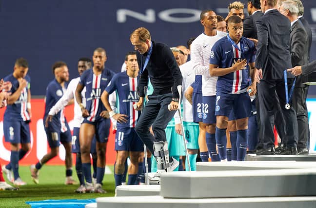 Tuchel leaves the stage after getting his Champions League runners up medal. Image: PA Images