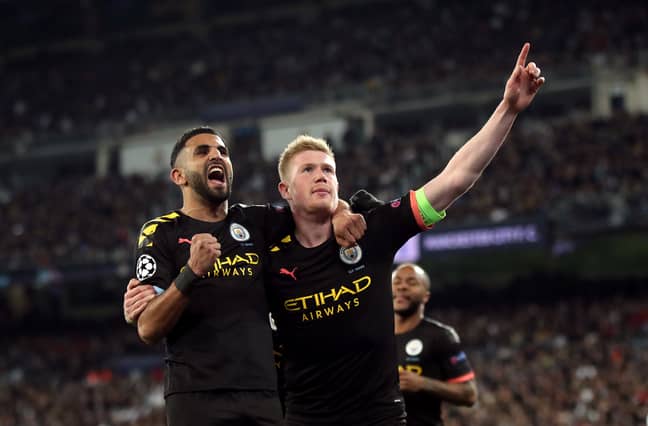 Riyad Mahrez and Kevin de Bruyne celebrate in the Champions League. Image: PA Images