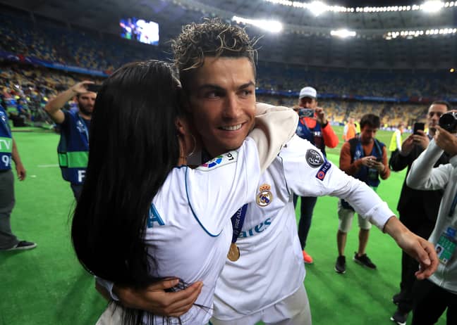 Real Madrid's Cristiano Ronaldo celebrates girlfriend Georgina Rodriguez winning the UEFA Champions League, 2018 (Credit: PA)