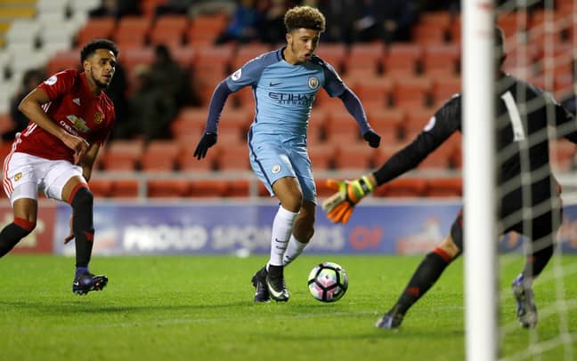 Sancho playing for the young Manchester City side. Image: PA Images