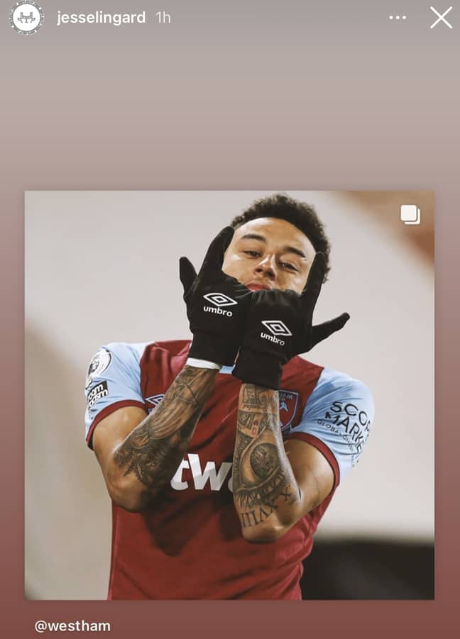 Jesse Lingard posted a West-Ham related pic on Instagram (picture: Instagram)