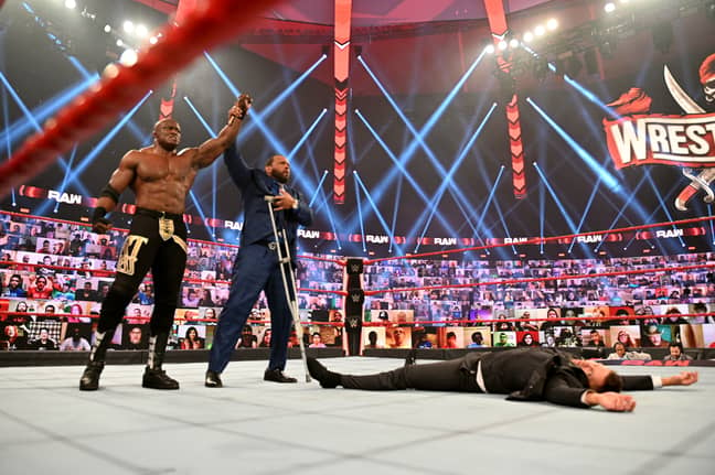 Lashley and MVP stand tall over The Miz. (Image Credit: WWE)