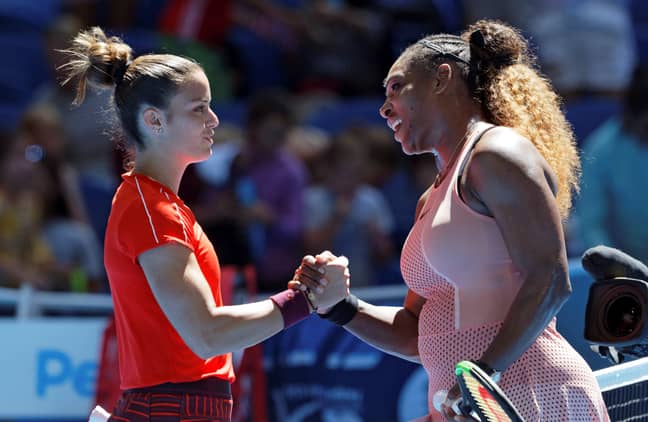 Serena Williams shakes hands with Maria Sakkari of Greece after winning their match at the Hopman Cup. Credit: PA
