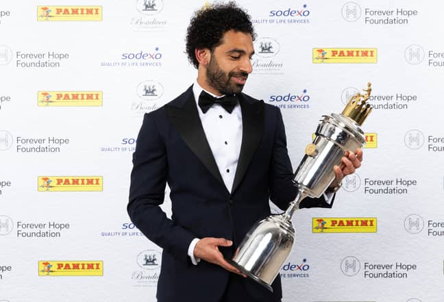 Salah with the PFA Player of the Year trophy. Image: PA