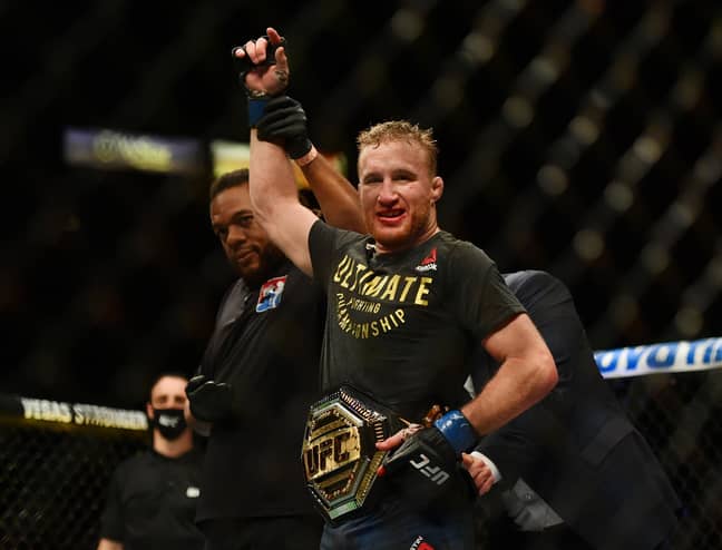 Gaethje with the interim title after his win. Image: PA Images