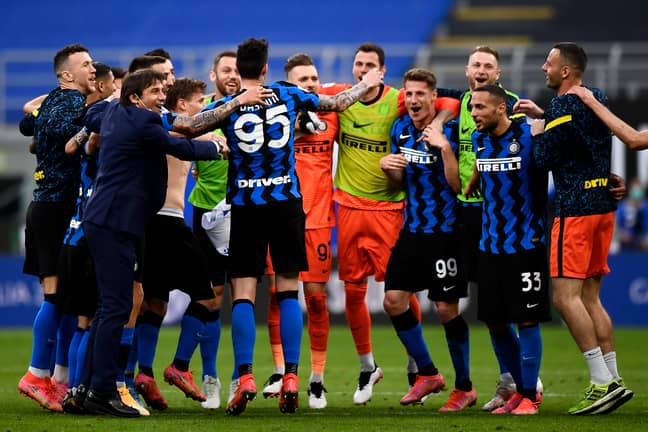 Conte celebrates with his players, having been crowned champions of Italy. Image: PA Images
