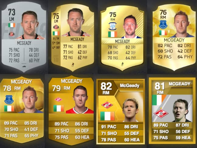 Five-star McGeady from FIFA 19 to FIFA 12 (left to right). Credit: Futhead