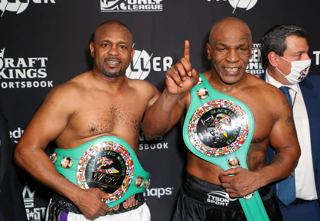 Roy Jones Jr and Mike Tyson after their bout. Credit: PA