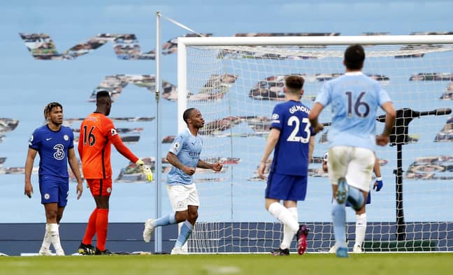 Sterling celebrates the opening goal. Image: PA Images