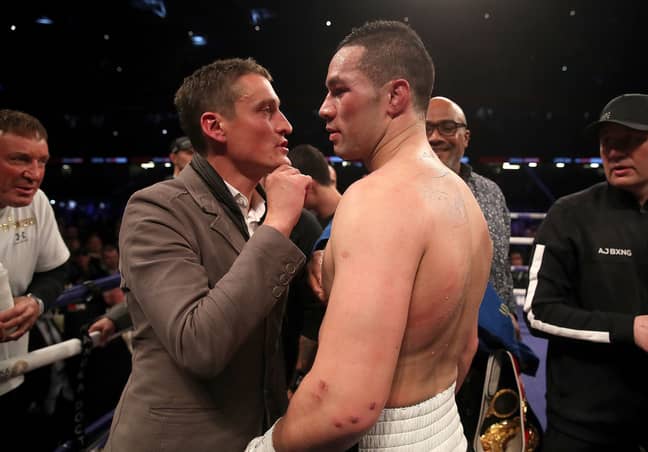 Higgins talks to Parker after the fight. Image: PA