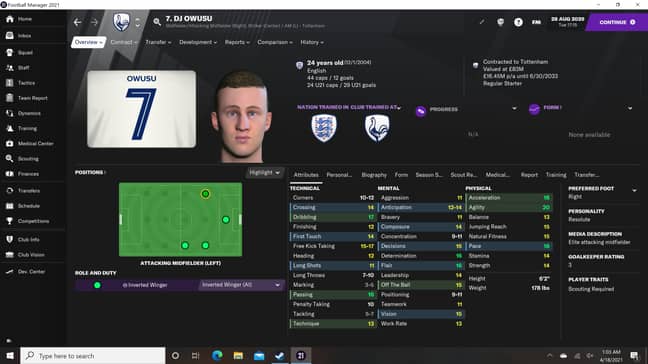 DJ Owusu, the newgen who scored an extra-time winner against Manchester City to lift the Champions League. Image: Football Manager