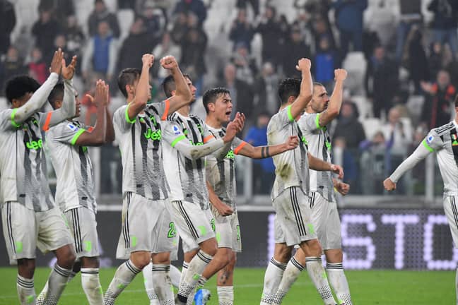 Juventus players celebrate at the final whistle. (Image Credit: PA)