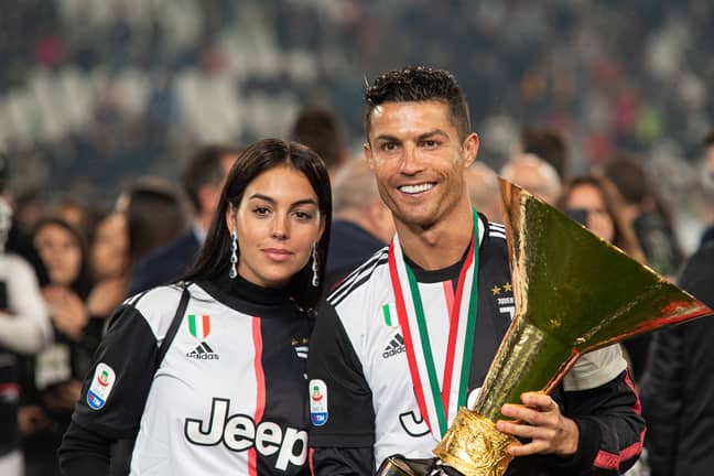 Cristiano Ronaldo and Georgina Rodriguez celebrate the championship victory during the Serie A football match Juventus vs Atalanta in 2019 (Credit: PA)