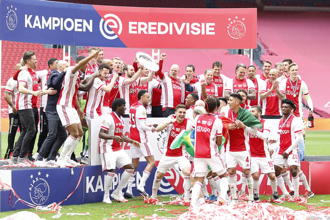 Ajax players celebrate their latest title win. Image: PA Images