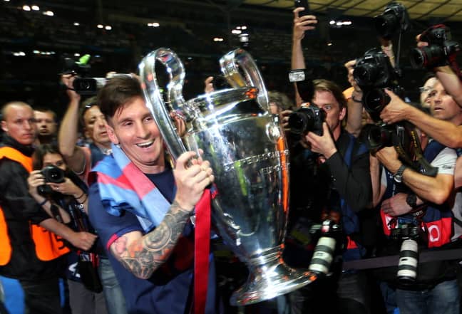 Messi with the Champions League trophy. Image: PA Images