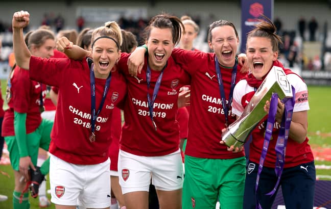 Arsenal Women celebrate with their WSL trophy. Image: PA Images