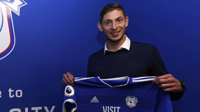 Emiliano Sala pictures with a Cardiff City shirt. Credit: PA