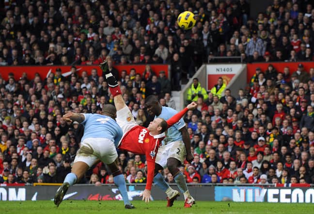 Rooney's overhead kick vs Manchester City won him one of his two Premier League Goal of the Season awards. Image: PA Images