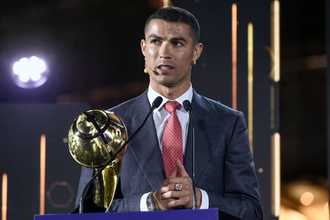 Ronaldo collects his award. Image: PA Images