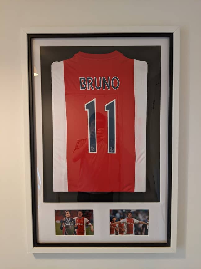 Bruno's number 11 shirt has pride of place in Tom and Natalie's living room and has done so for a number of years. 